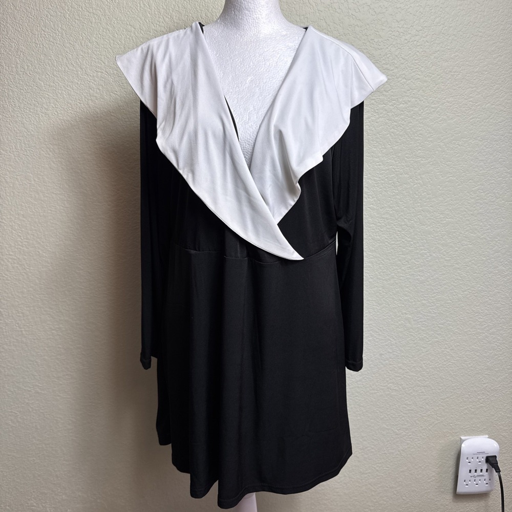 NWT Lily by Firmiana Black Dress XL White Contrast Cape Ruffle Sailor Collar
